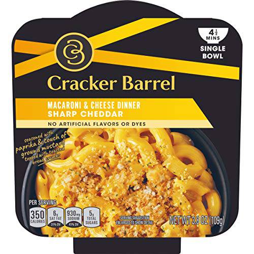 Cracker Barrel Sharp Cheddar Macaroni & Cheese Single Bowl Dinner (6 ct Pack, 3.8 oz Trays)