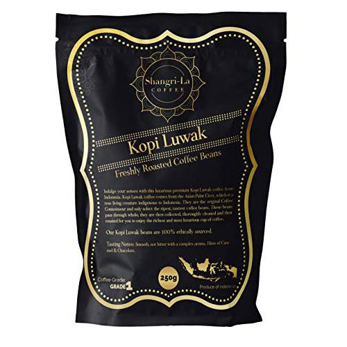 Shangri-La Coffee - Wild Kopi Luwak Coffee Whole Beans - Ethically Sourced - 250 Grams (8.8oz) (Other Weights & Bean Types Available) - Produce of Indonesia
