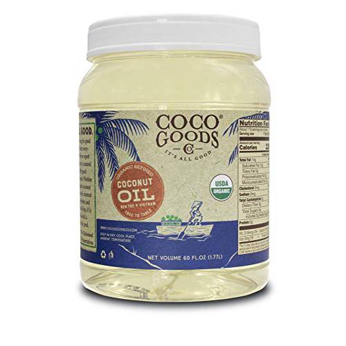 CocoGoodsCo Vietnam Single-Origin Organic Refined Coconut Oil (60 fl. oz) - Gluten-free, Non-GMO, No Cholesterol - Great for Cooking and Baking with No Coconut Flavor and Scent