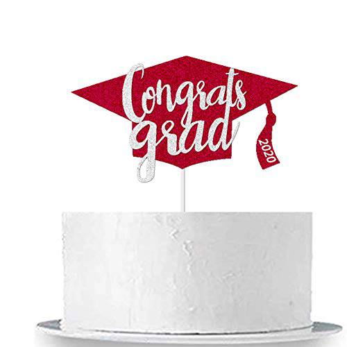 Congrats Grad Cake Topper for Graduation 2021 (Red)