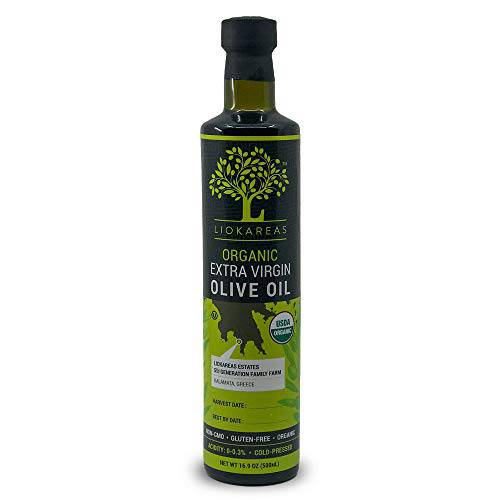Organic Greek Extra Virgin Olive Oil - NonGMO - Gluten Free - USDA Certified Organic (16.9oz) - OU Kosher Certified - Single Sourced - Premium- Cold Pressed - Unfiltered - For Bread Dipping/Salads/Cooking/Baking - Hair & Skin Moisturizing - 2020 International Award Winning Organic Olive Oil