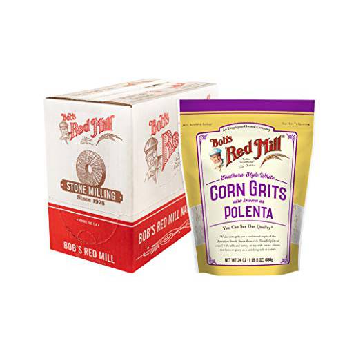 Bob’s Red Mill Creamy White Corn Grits Hot Cereal / Polenta, 24 Ounce - Pack of 4 (Package May Vary)