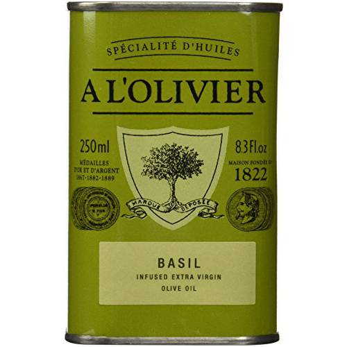A L’Olivier Olive Oil Infused with Basil, 8.3 Ounce Tin