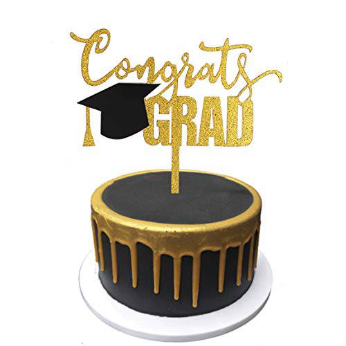 Gold Acrylic Congrats Grad Cake Topper for 2022 Graduation Party Decorations by Ucity