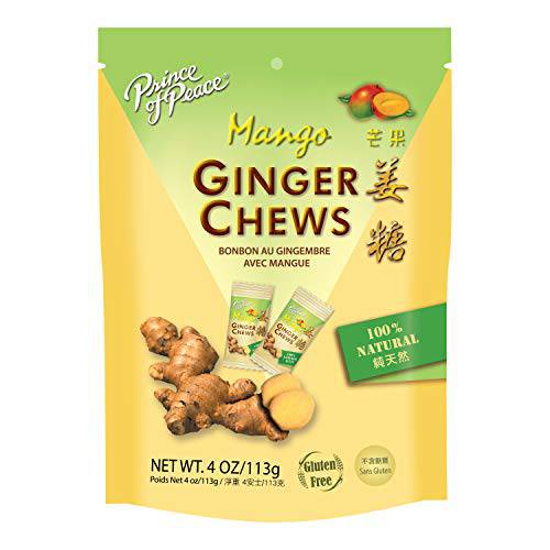Prince of Peace Ginger Chews with Mango, 4 oz. – Candied Ginger – Mango Candy – Mango Ginger Chews – Natural Candy – Ginger Candy for Nausea