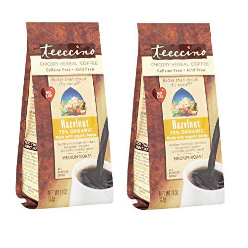 Teeccino Chicory Coffee Alternative – Hazelnut - Herbal Coffee | Ground Coffee Substitute | Prebiotic | Caffeine Free | Acid Free | Medium Roast, 11 ounce (Pack of 2)