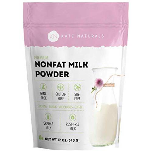Nonfat Dry Milk Powder for Baking & Coffee - Kate Naturals. Dried Powdered Milk for Adults & Toddlers. RBST-Free. Substitute For Liquid Milk. Low-Calories Nonfat Milk Powder. Made in the USA (12oz)