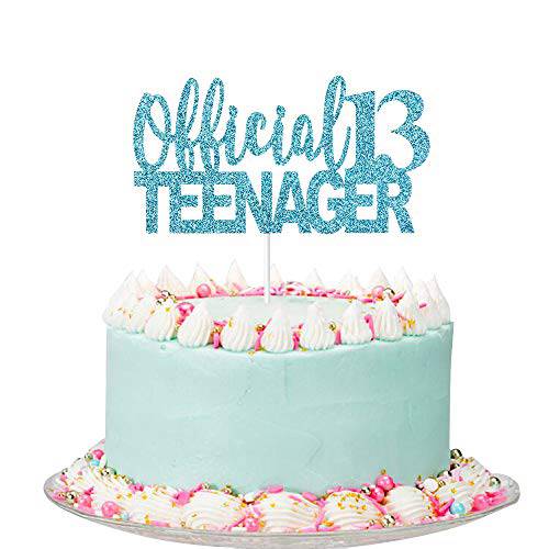 Blue Giltter Happy 13th Birthday Cake Topper - 13th Birthday Party Decoration for Teens, 13th Birthday Cake Decorations