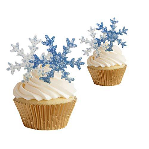GEORLD 36Pcs Edible Cake Topper Wafer Snowflakes Cupcake Toppers Frozen Decoration