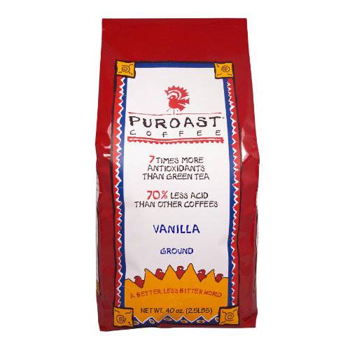 Puroast Low Acid Ground Coffee, Bold Vanilla Flavor, High Antioxidant, 2.5 Pound Bag