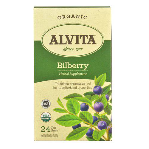 Alvita Organic Bilberry Herbal Tea - Made with Premium Quality Organic Bilberry Fruit, And Zesty Fruity Flavor and Aroma, 24 Tea Bags
