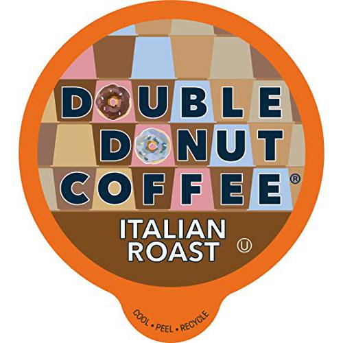 Double Donut Coffee Pods, Italian Roast, Fresh Dark Roast Coffee in Single-Serve Capsules for Keurig K Cups Coffee Machines, 24 Count