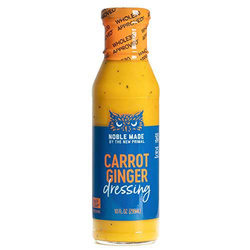 Noble Made by The New Primal Carrot Ginger Dressing and Marinade - 10 fl oz Bottle - Carrot Ginger Dressing - Whole30 Approved, Non-GMO Project Verified, and Gluten-Free Salad Dressing and Marinade