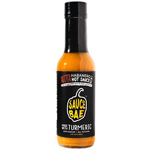 Sauce Bae Hotter Habanero All-Natural Hot Sauce, 5 fl oz - Hint of Sweetness with More Heat - Made of Pineapple, Turmeric & Ghost Pepper - No Added Sugars or Artificial Ingredients