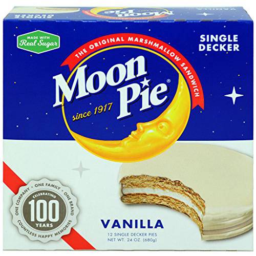 MoonPie Single Decker Vanilla Marshmallow Sandwich - 24 Ounce (Pack of 8) | Vanilla Covered Graham Cracker & Marshmallow Pie