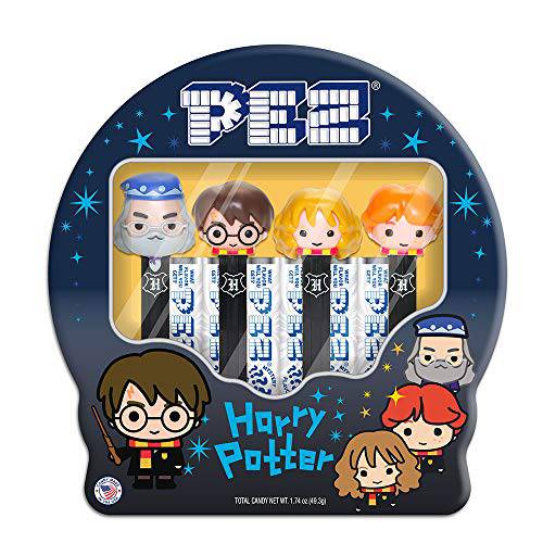 PEZ Candy Harry Potter Gift Tin (Includes 4 Harry Potter PEZ Dispensers & 6pack of Mystery PEZ Candy), assorted fruit, (000871)