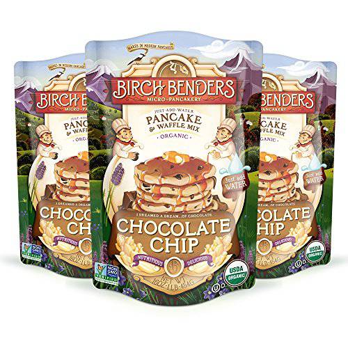 Birch Benders Organic Pancake and Waffle Mix, Whole Grain, Non-GMO, Chocolate Chip, 16 Oz (Pack of 3)