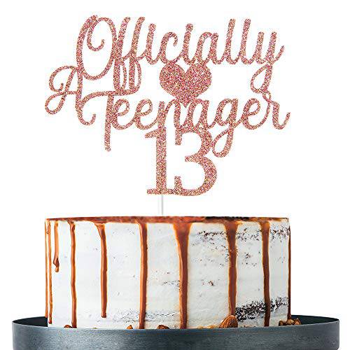 Rose Gold Glitter 13 Cake Topper, Happy 13th Birthday Cake Topper, 13th Birthday Party Decorations