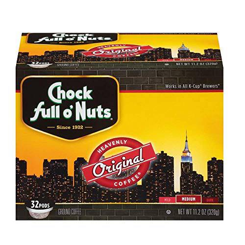 Chock Full o’ Nuts Original Medium Roast Coffee, Single Serve Cups, 32 Count (Pack of 2)