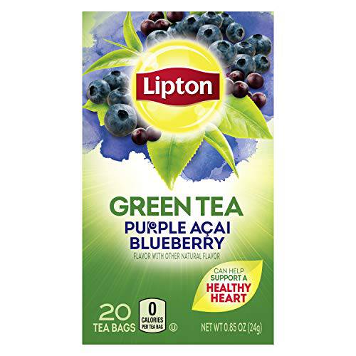 Lipton Green Tea Bags Flavored Tea With Other Natural Flavors Purple Acai Blueberry Blended Tea That Can Help Support A Healthy Heart 1.13 oz 20 Count 6 Pack