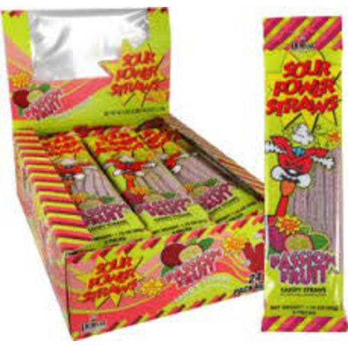 Sour Power Passionfruit Candy Straw Packages, 24Count