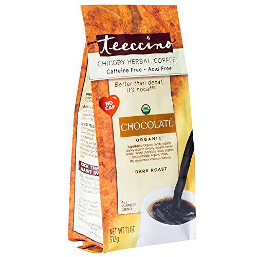 Teeccino Chicory Coffee Alternative – Chocolaté – Ground Herbal Coffee That’s Prebiotic, Caffeine-Free & Acid Free, Dark Roast, 11 Ounce