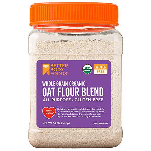 BetterBody Foods Organic Oat Flour Blend, Whole Grain, Gluten-Free, All Purpose Flour for Baking, Vegan, 14 oz