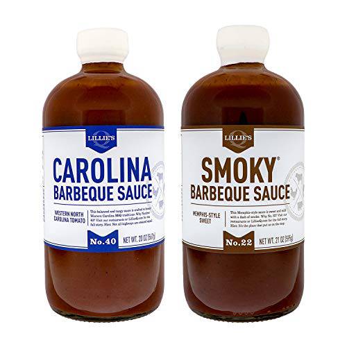 Lillie’s Q - Barbeque Sauce Variety Pack, Gourmet BBQ Sauce Set, Barbeque Sauces Made with Gluten-Free & Premium Ingredients, Includes Carolina BBQ Sauce (20 oz) & Smoky BBQ Sauce (21 oz) | 2-Pack