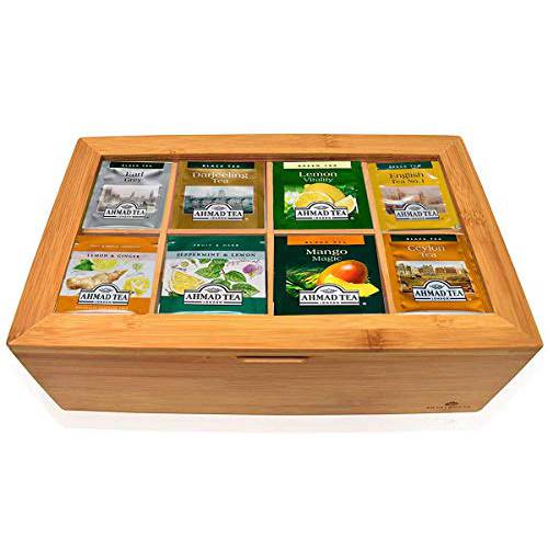 Ahmad Tea Tea Bags Sampler Assortment in Bamboo Box ( 60 Count) - Perfect Variety in Bamboo - Gifts for Family, Friends, Coworkers