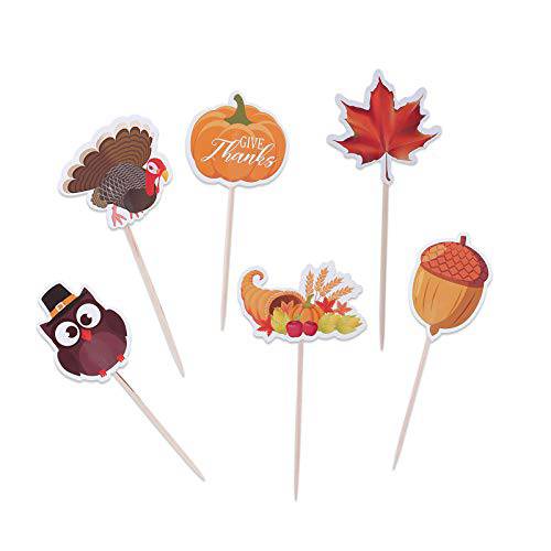 Thanksgiving Food Picks Cupcake Toppers Decorations - Appetizers Toothpicks Sticks Turkey Day Fall Dinner Party Supplies 144Ct
