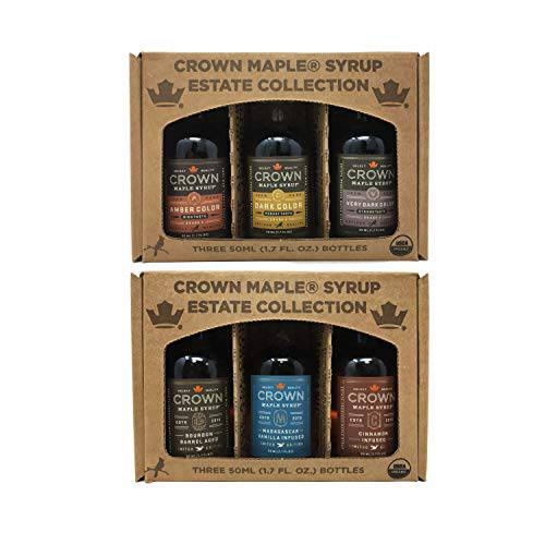 Crown Maple Syrup Sampler - Classic Trio Maple Syrup Collection And Infused Pure Maple Syrup Trio Bundle Bourbon Maple Syrup Gift Set Mini Maple Syrup Pure Syrup Sampler