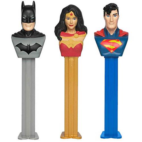 PEZ Batman Wonder Woman Superman Candy Dispenser Set - DC Comics Justice League Pez Candy Dispensers with Candy Refills | Batman, Wonder Woman, Superman
