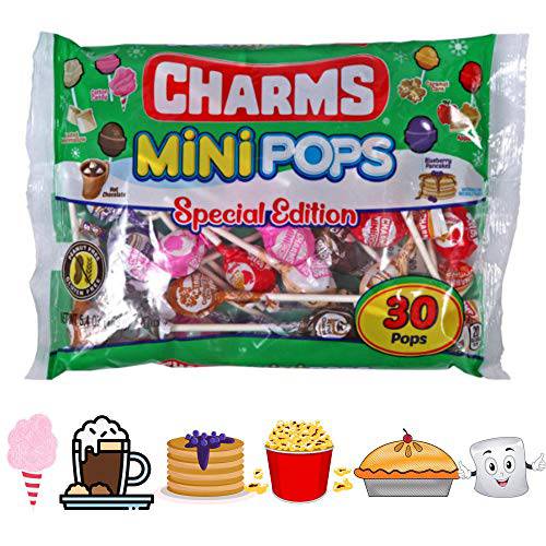 Mini Pops Special Edition lollipops 30 Mini Pops | Seasonal Flavors- Cotton Candy -Toasted Marshmallow -Blueberry Pancakes- Caramel Corn-Hot Chocolate-Apple Pie