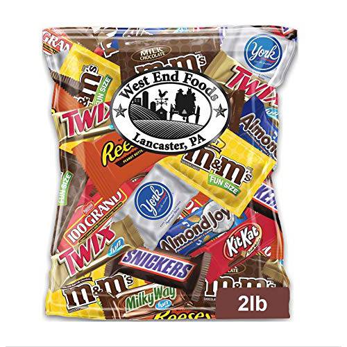 Bundle with Fun Size Chocolate Bulk Pack Plain & Peanut M&M’s, Snickers, Milky Way, Reese’s, York Peppermint Patties, 100 Grand Bars, Almond Joys, and Many More Bars (2 Pound)