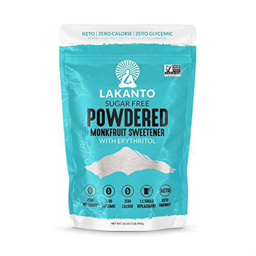 Lakanto Powdered Monk Fruit Sweetener with Erythritol - Powdered Sugar Substitute, Zero Calorie, Keto Diet Friendly, Zero Net Carbs, Baking, Extract, Sugar Replacement (Powdered - 1 lb)