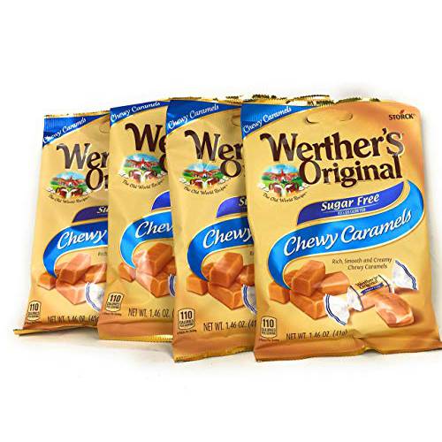 Werther’s Chewy Caramels Candies Original Sugar Free, 1.46 Ounce Pack of 4