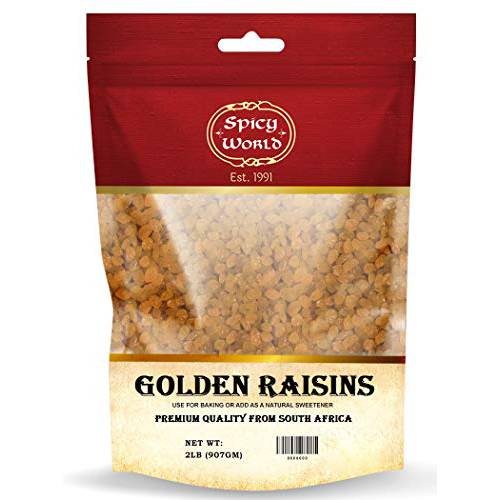 Golden Raisins 2 LB Bag - Premium Large Seedless Dried Sultanas from South Africa - No Added Sugar | by Spicy World