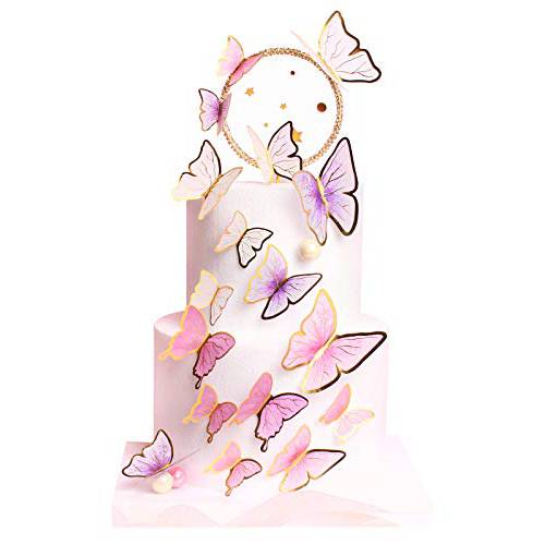 Keaziu Pack of 60 Butterfly Cupcake Toppers Cake Party Cake Decorations Mixed Colour for Birthday Wedding Party Wall Decoration Upgraded Version