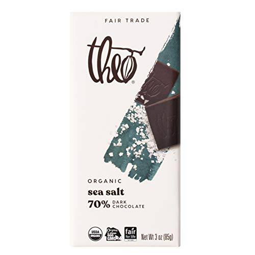 Theo Chocolate Sea Salt Organic Dark Chocolate Bar, 70% Cacao, 12 Pack | Vegan, Fair Trade