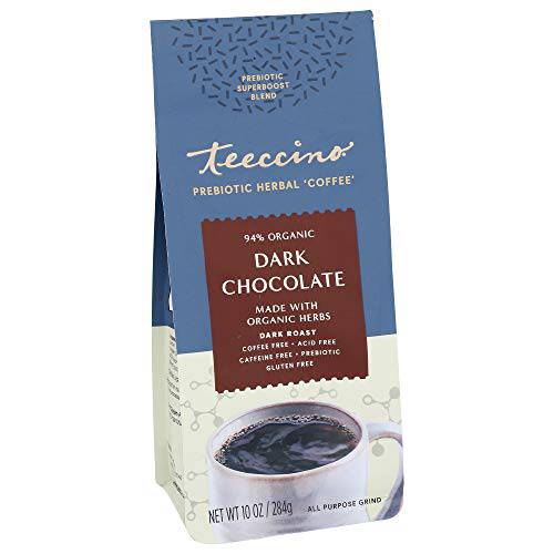 Teeccino Prebiotic SuperBoost™ Coffee Alternative – Dark Chocolate – Support Probiotics with Caffeine-Free Herbal Coffee Featuring 3 Vegan Prebiotics for Gut Health & Enhanced Mood, 10 Ounce