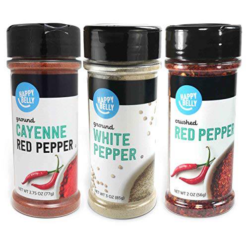 Amazon Brand - Happy Belly Pepper Variety Pack: Cayenne, White Pepper, Crushed Red Pepper