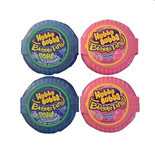 Hubba Bubba Bubble Tape Original and Hubba Bubba Bubble Tape Sour Blue Raspberry Bundle | 6 Feet of Gum Each Tape | 2 Original Flavor Gum and 2 Blue Raspberry Gum | Pack of 4 Total