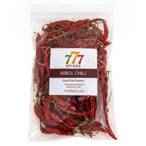 4oz Chile de Arbol. Dried Arbol Whole Chilies Red Peppers S17, Chili Pods for Authentic Mexican Food, Chile Seco, Heat-Sealed Resealable Bag