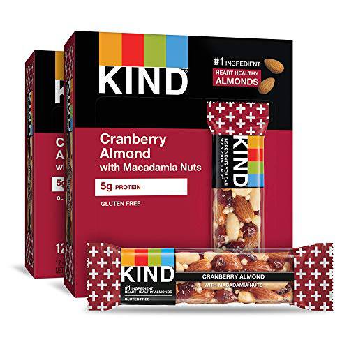 KIND Bars, Cranberry Almond, Healthy Snacks, Gluten Free, 5g Protein, 24 Count