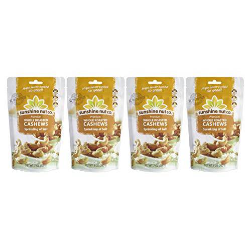 Sunshine Nut Company Sprinkling of Salt Cashews, Pack of 4 Lightly Salted Cashews, Gluten Free Snacks Dry Roasted in Sunflower Oil, Nuts Individual Packs, Non-GMO Cashew Pieces, Dry Fruit - 200G