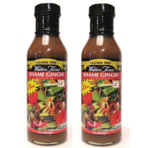 Walden Farms Sesame Ginger Dressing, 12 oz. Bottle, Fresh and Delicious Salad Topping, Sugar Free 0g Net Carbs Condiment, Sweet and Tangy, 2 Pack