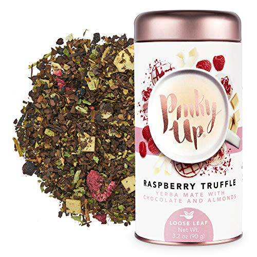 Pinky Up Raspberry Truffle Loose Leaf Tea | Yerba Mate Herbal Tea, 80-85 mg Caffeine Per Serving, Naturally Low Calorie & Gluten Free | 3.2 Ounce Tin, 25 Servings