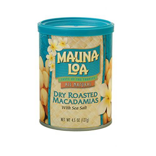 Mauna Loa Premium Hawaiian Roasted Macadamia Nuts, Dry Roasted with Sea Salt, 4.5 oz. Can (Pack of 3)