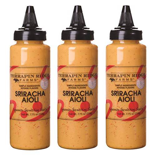 Terrapin Ridge Farms Gourmet Sriracha Aioli Garnishing Sauce for Deviled Eggs, Sandwiches, Grilled Fish, Chicken, and Sweet Potato Fries – Three 7.75 Ounce Squeeze Bottles