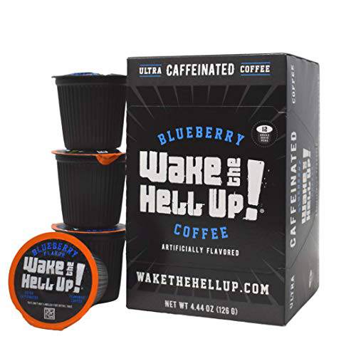 Wake The Hell Up®️ Blueberry Flavored Single Serve Coffee Pods Of Ultra-Caffeinated Coffee For K-Cup Compatible Brewers | 12 Count, 2.0 Compatible Pods | Perfect Balance of High Caffeine & Great Flavor …